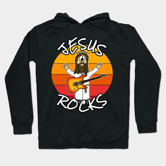 Jesus Rocks Electric Guitar Christian Guitarist Hoodie by doodlerob